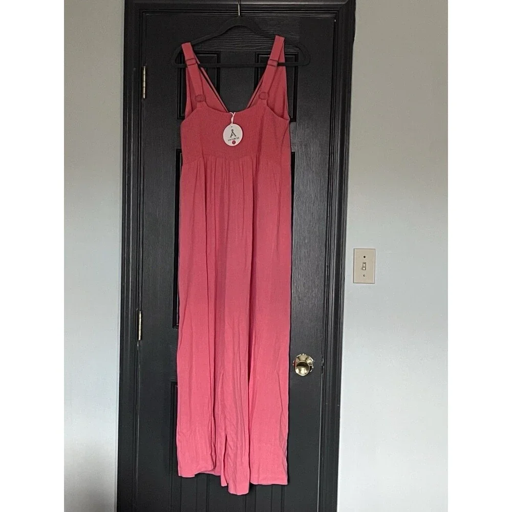 NWT Anrabess Women's Pink Sleeveless Jumpsuit Romper Size XL